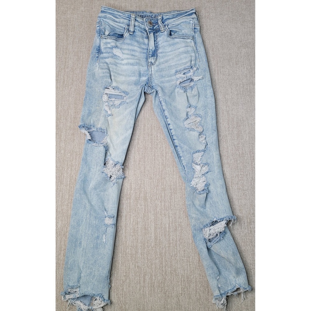 American Eagle High Rise Jegging Crop Womens 2 Distressed Light Wash Next Level